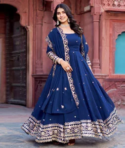 Navy Blue Faux Georgette Readymade Anarkali Suit 311845